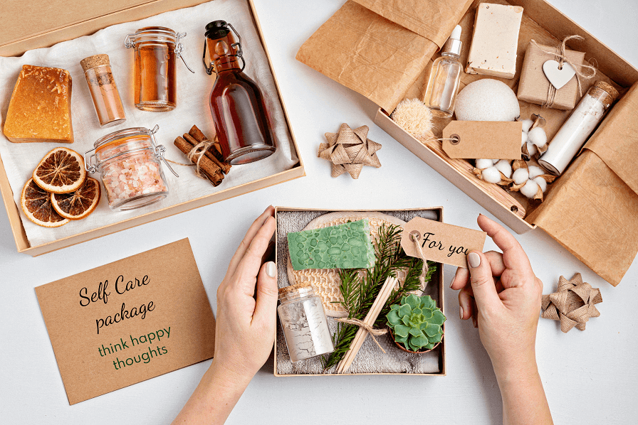 for you self care package think happy thoughts